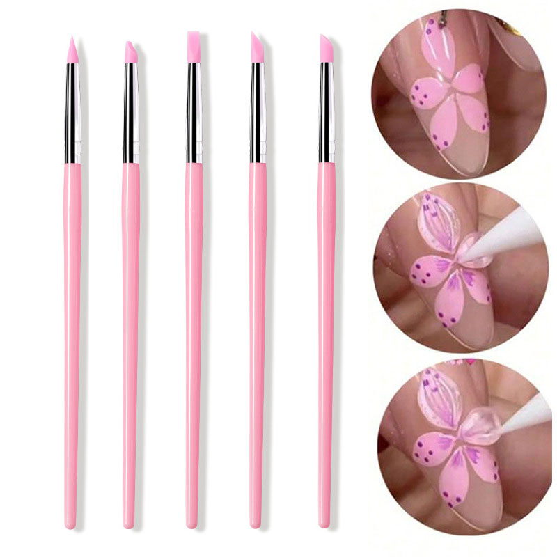 Group Head Brush - 5Pcs/set Silicone Carving Flower Nail Brushes